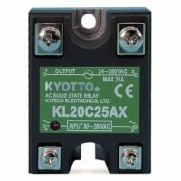 Puolijohderele AC/AC 10 A. Kyotto KL20C10AX, KL20C25AX (25A), KL20C50AX (50A).
Halvledarrelä / Solid state relay, SSR.
